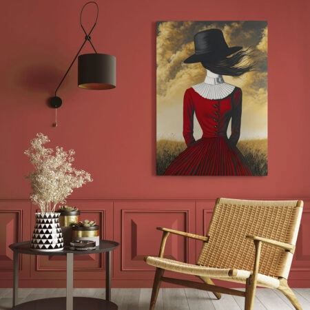 Πινακας σε καμβά RED DRESS AND HAT RETRO DREAMSCAPE - Πινακες σε καμβα