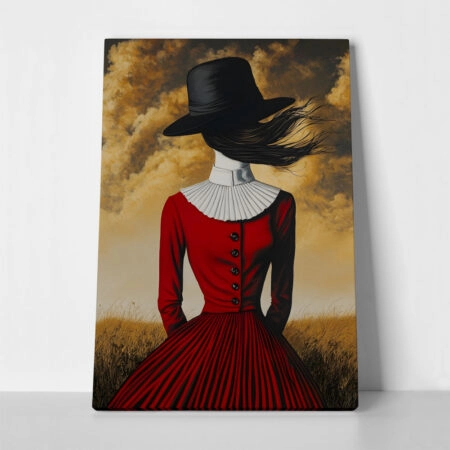 Πινακας σε καμβά RED DRESS AND HAT RETRO DREAMSCAPE - Πινακες σε καμβα Sticky 1