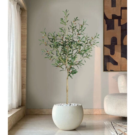 OLIVE TREE ΔΕΝΤΡΟ ΤΕΧΝΗΤΟ ΣΕ ΓΛΑΣΤΡΑ 155 PVC ΠΡΑΣΙΝΟ ΜΑΥΡΟ ΤΣΙΜΕΝΤΟ -  Sticky 1