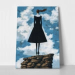 Πινακας σε καμβά BLACK DRESSED WOMAN ON TOP OF ROCKS RETRO DREAMSCAPE