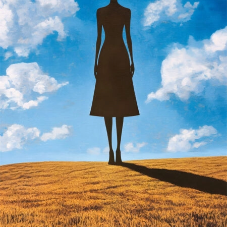 Πινακας σε καμβά BLACK FIGURE OF A WOMAN IN FIELD RETRO DREAMSCAPE - Πορτραιτα και Φιγουρες Sticky 6