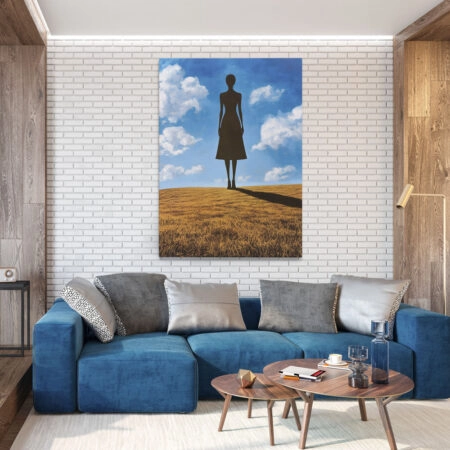 Πινακας σε καμβά BLACK FIGURE OF A WOMAN IN FIELD RETRO DREAMSCAPE