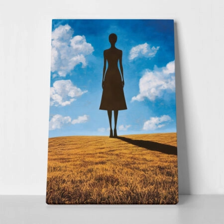 Πινακας σε καμβά BLACK FIGURE OF A WOMAN IN FIELD RETRO DREAMSCAPE - Πορτραιτα και Φιγουρες Sticky 1