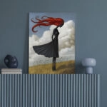 Πινακας σε καμβά BLACK FIGURE WITH RED HAIR RETRO DREAMSCAPE