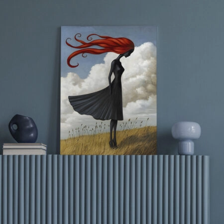 Πινακας σε καμβά BLACK FIGURE WITH RED HAIR RETRO DREAMSCAPE