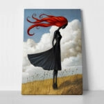 Πινακας σε καμβά BLACK FIGURE WITH RED HAIR RETRO DREAMSCAPE