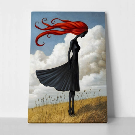 Πινακας σε καμβά BLACK FIGURE WITH RED HAIR RETRO DREAMSCAPE - Εργα Τεχνης Sticky 1
