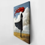 Πινακας σε καμβά BLACK FIGURE WITH RED HAIR RETRO DREAMSCAPE