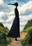 Πινακας σε καμβά BLACK FIGURED WOMAN ON PATH RETRO DREAMSCAPE