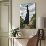 Πινακας σε καμβά BLACK FIGURED WOMAN ON PATH RETRO DREAMSCAPE