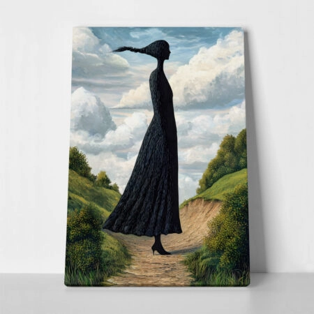 Πινακας σε καμβά BLACK FIGURED WOMAN ON PATH RETRO DREAMSCAPE - Πορτραιτα και Φιγουρες Sticky 1