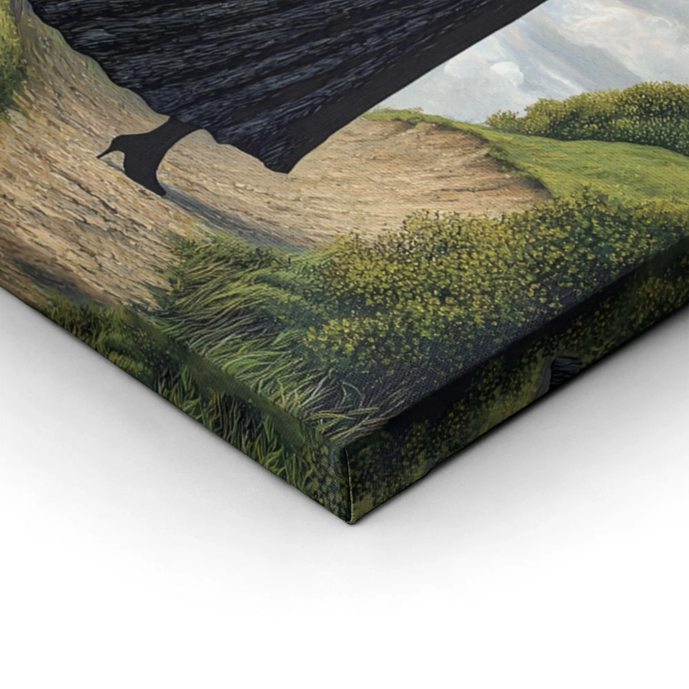 Πινακας σε καμβά BLACK FIGURED WOMAN ON PATH RETRO DREAMSCAPE