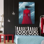 Πινακας σε καμβά BLACK HAIRED IN RED DRESS RETRO DREAMSCAPE