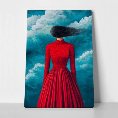 Πινακας σε καμβά BLACK HAIRED IN RED DRESS RETRO DREAMSCAPE - Μοδα και Διασκεδαση Sticky 1