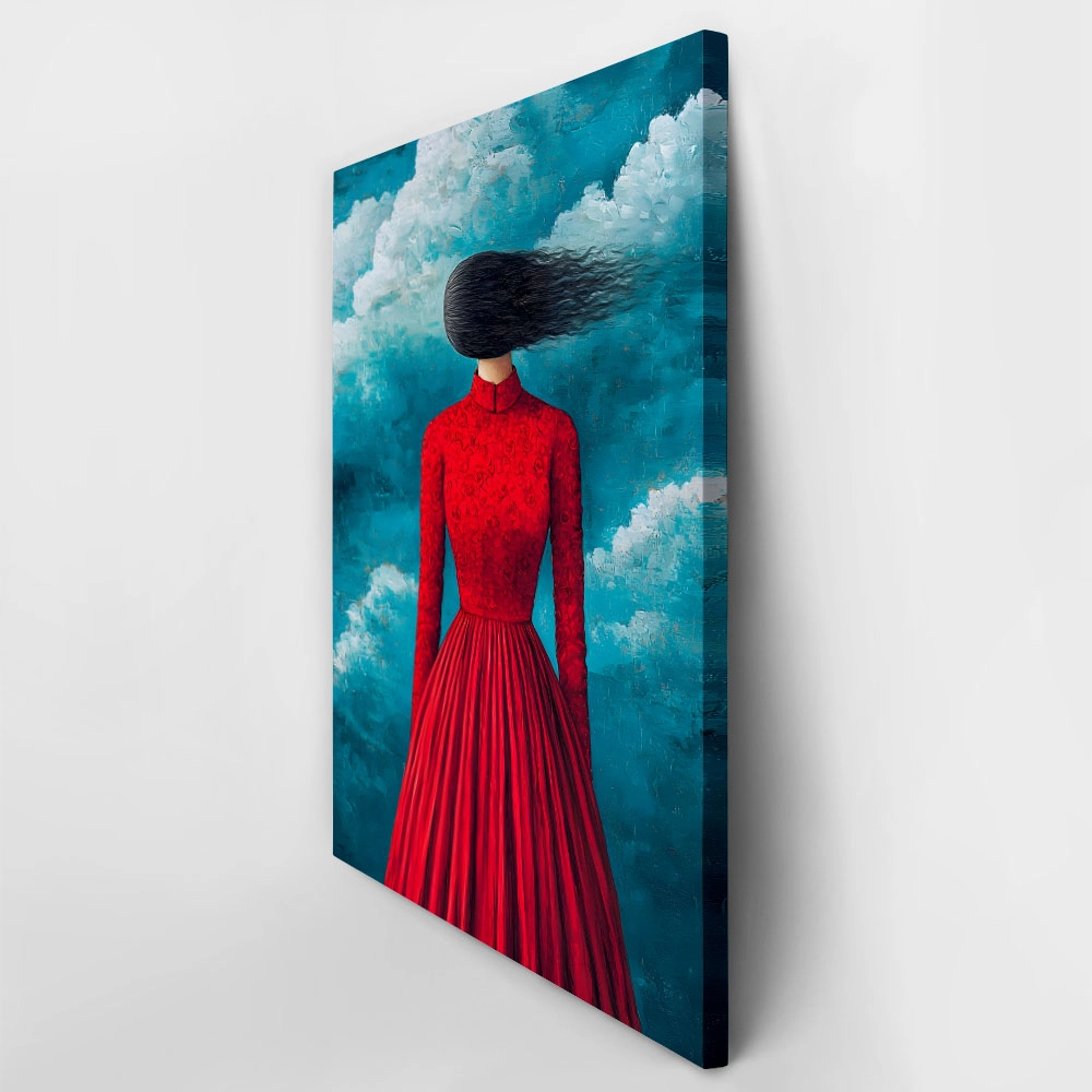 Πινακας σε καμβά BLACK HAIRED IN RED DRESS RETRO DREAMSCAPE