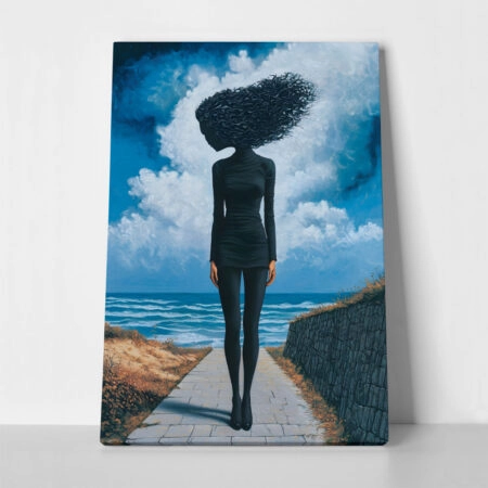 Πινακας σε καμβά BLACK SILHOUETTE IN FRONT OF SEA RETRO DREAMSCAPE - Εργα Τεχνης Sticky 1