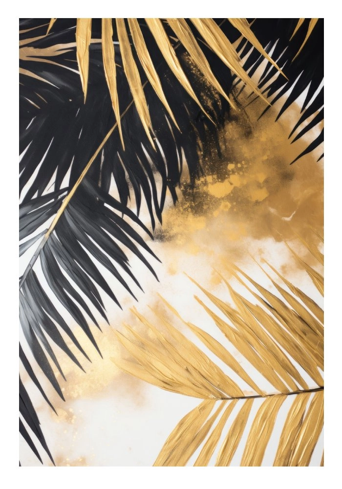 Πόστερ BLACK AND GOLD PALM LEAVES