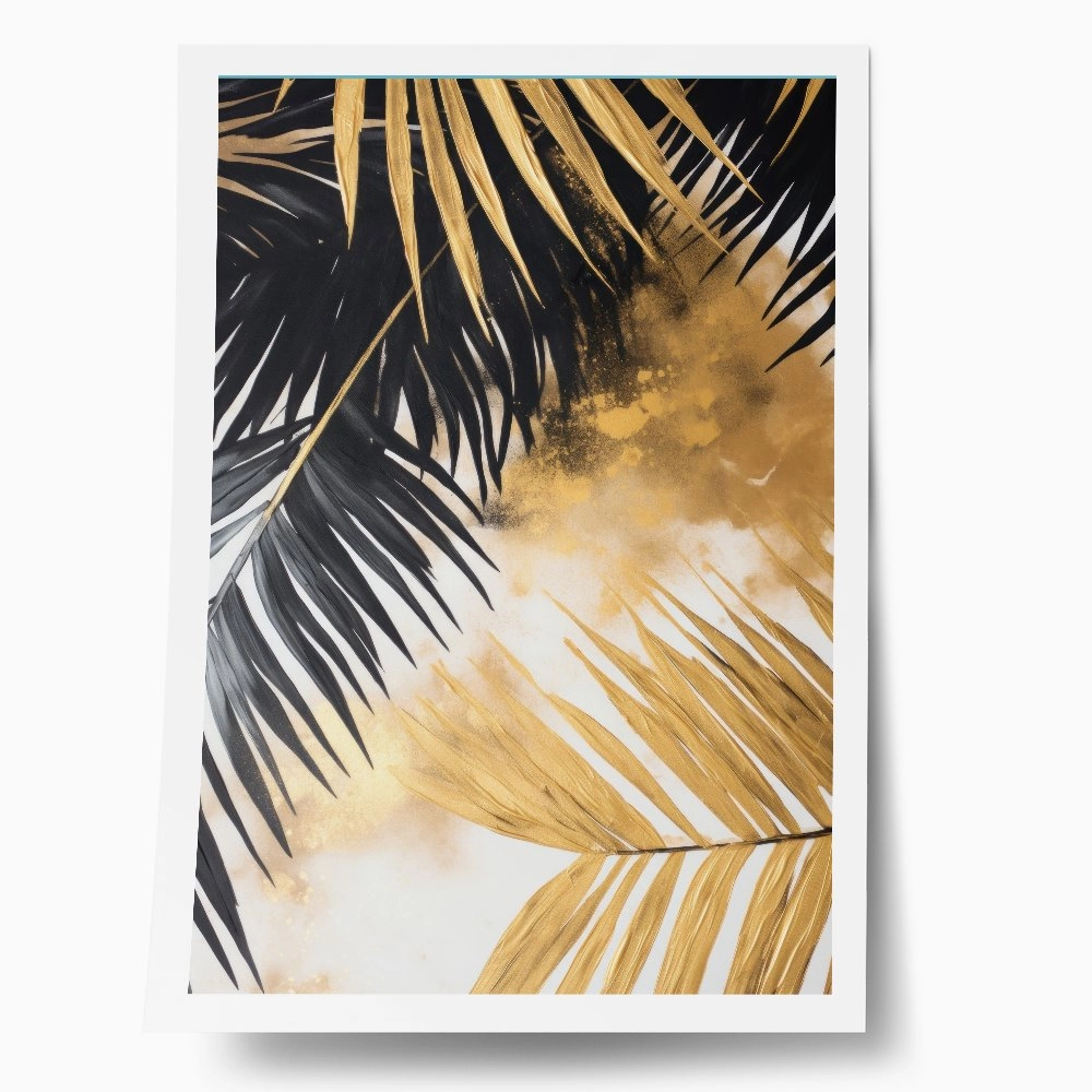 Πόστερ BLACK AND GOLD PALM LEAVES