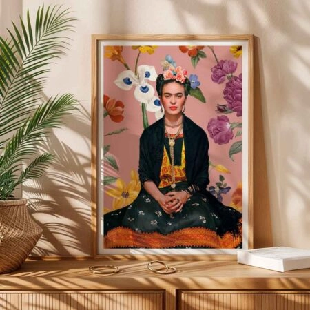 Πόστερ FRIDA KAHLO ON PINK FLORAL