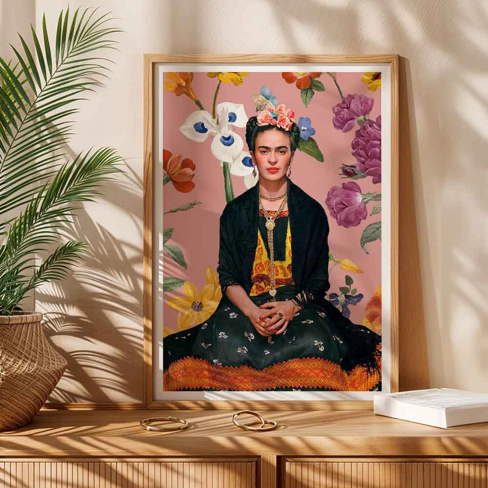 Πόστερ FRIDA KAHLO ON PINK FLORAL