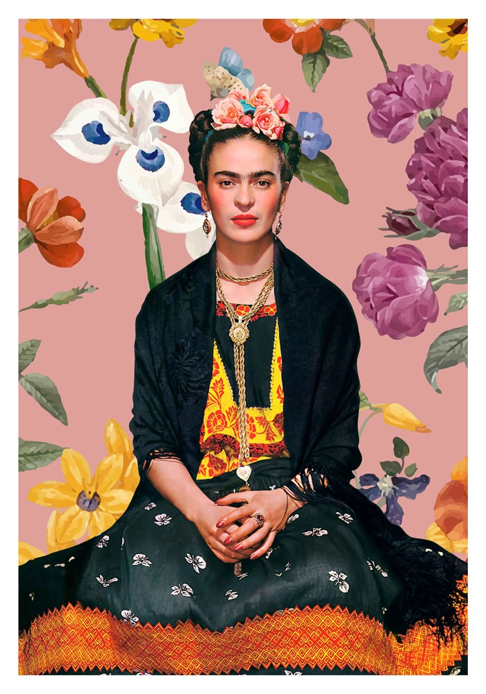 Πόστερ FRIDA KAHLO ON PINK FLORAL