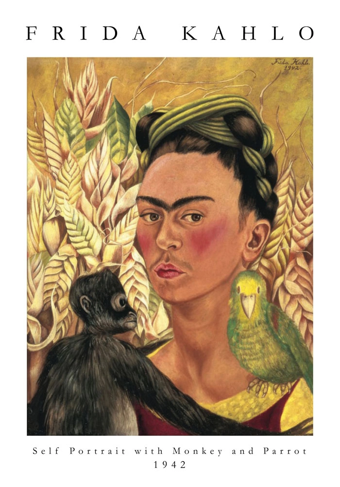 Πόστερ FRIDA KAHLO - SELF PORTRAIT WITH MONKEY AND PARROT