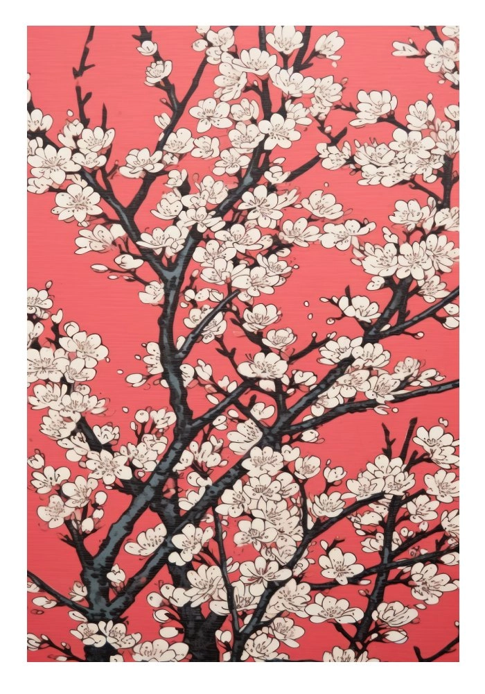 Πόστερ JAPANESE ALMOND BLOSSOM RED