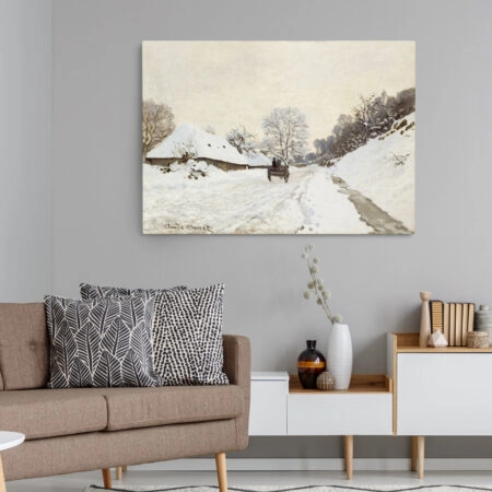 Πινακας σε καμβά MONET - A CART ON THE SNOWY ROAD AT HONFLEUR
