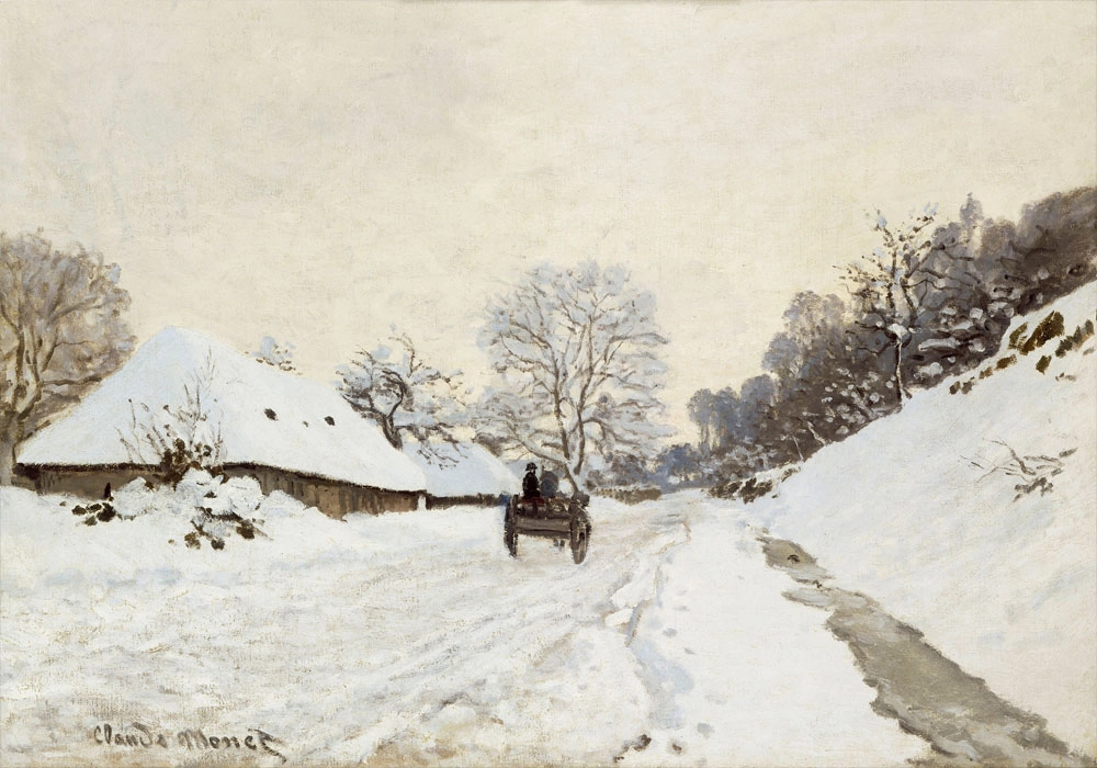 Πινακας σε καμβά MONET - A CART ON THE SNOWY ROAD AT HONFLEUR