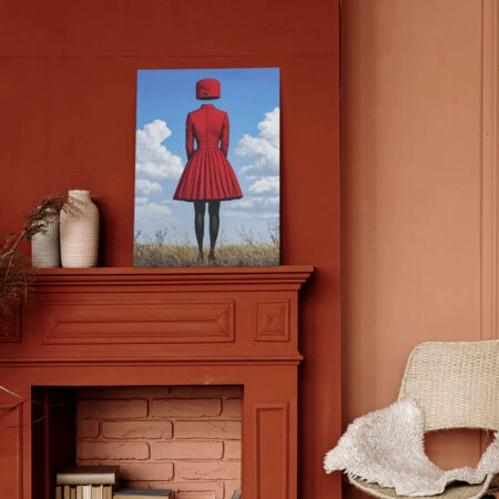 Πινακας σε καμβά RED DRESSED HEADLESS WOMAN WITH HAT RETRO DREAMSCAPE