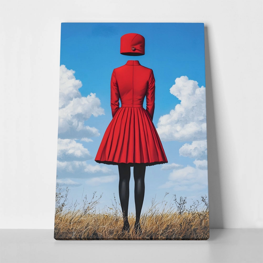 Πινακας σε καμβά RED DRESSED HEADLESS WOMAN WITH HAT RETRO DREAMSCAPE