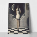 Πινακας σε καμβά WOMAN STARING AT THE MOON RETRO DREAMSCAPE