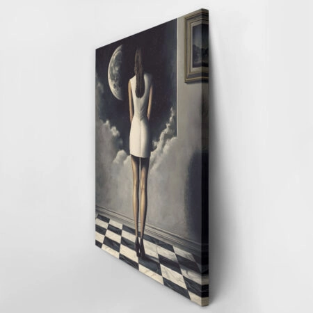 Πινακας σε καμβά WOMAN STARING AT THE MOON RETRO DREAMSCAPE - Εργα Τεχνης Sticky 3