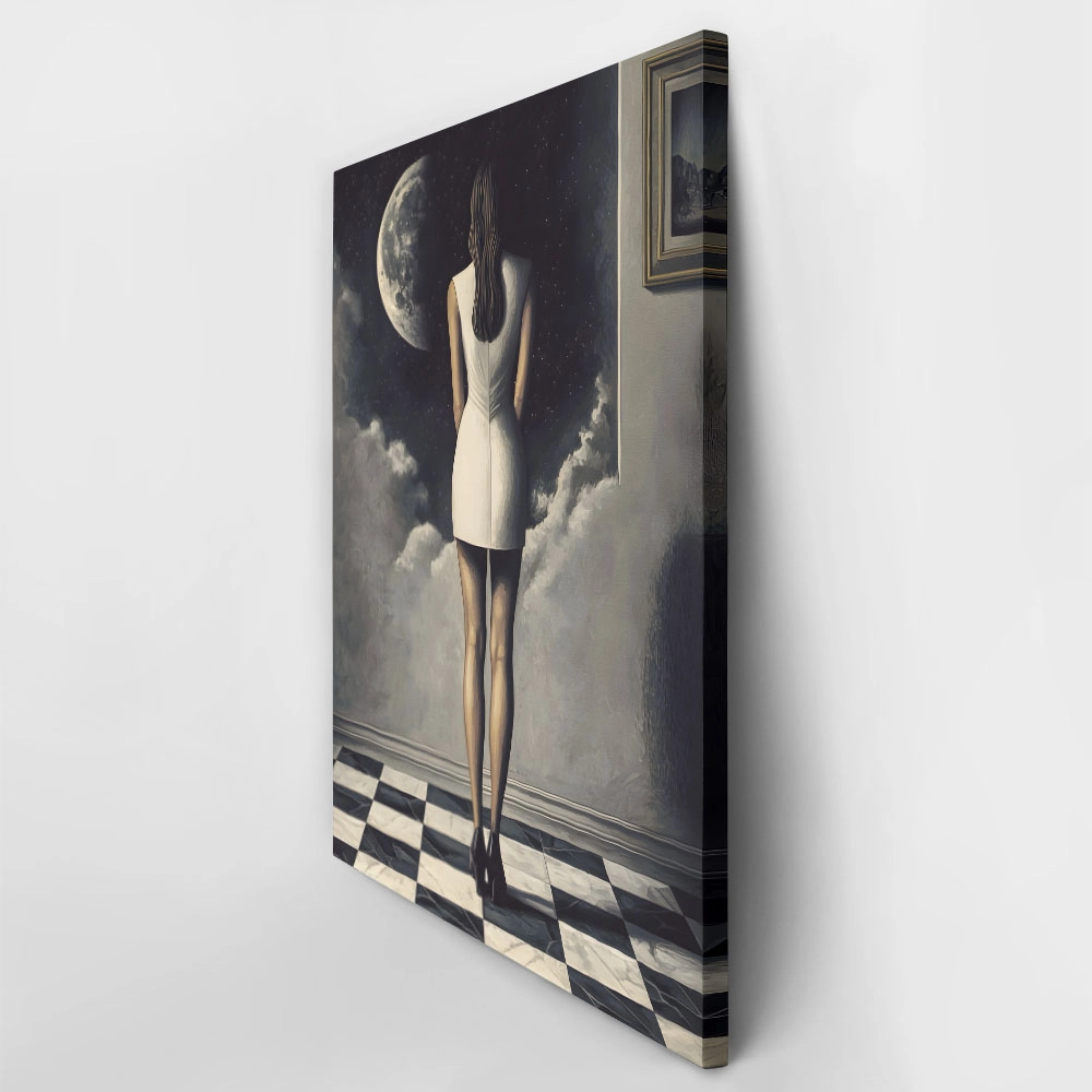 Πινακας σε καμβά WOMAN STARING AT THE MOON RETRO DREAMSCAPE