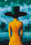 Πινακας σε καμβά WOMAN WITH ORANGE DRESS AND GREEN HAT RETRO DREAMSCAPE