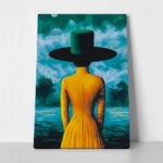 Πινακας σε καμβά WOMAN WITH ORANGE DRESS AND GREEN HAT RETRO DREAMSCAPE