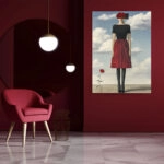 Πινακας σε καμβά WOMAN WITH RED DRESS AND ROSE RETRO DREAMSCAPE