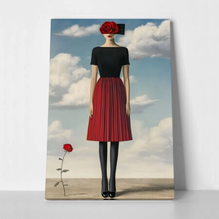 Πινακας σε καμβά WOMAN WITH RED DRESS AND ROSE RETRO DREAMSCAPE - Μοδα και Διασκεδαση Sticky 1
