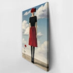 Πινακας σε καμβά WOMAN WITH RED DRESS AND ROSE RETRO DREAMSCAPE