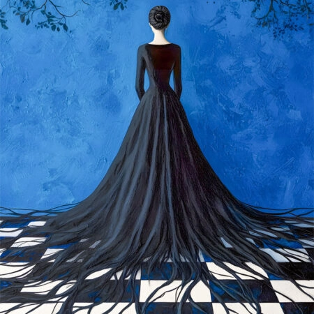 Πινακας σε καμβά WOMAN WITH ROOTED BLACK DRESS RETRO DREAMSCAPE - Εργα Τεχνης Sticky 6