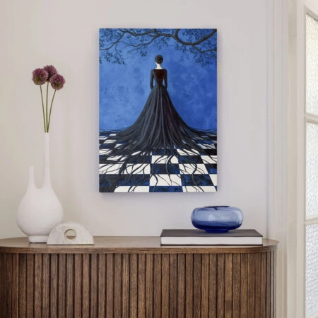 Πινακας σε καμβά WOMAN WITH ROOTED BLACK DRESS RETRO DREAMSCAPE - Εργα Τεχνης