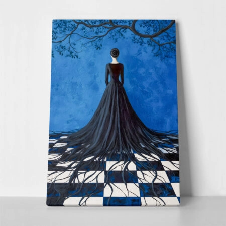 Πινακας σε καμβά WOMAN WITH ROOTED BLACK DRESS RETRO DREAMSCAPE - Εργα Τεχνης Sticky 1
