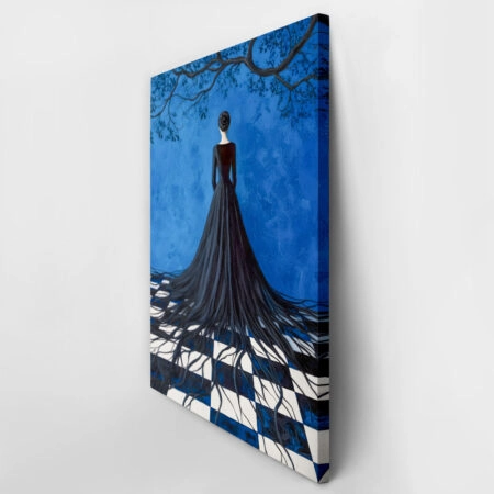 Πινακας σε καμβά WOMAN WITH ROOTED BLACK DRESS RETRO DREAMSCAPE - Εργα Τεχνης Sticky 3