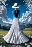Πινακας σε καμβά WOMAN WITH WHITE DRESS IN FIELD RETRO DREAMSCAPE