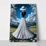 Πινακας σε καμβά WOMAN WITH WHITE DRESS IN FIELD RETRO DREAMSCAPE