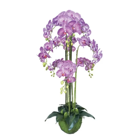 ΦΥΤΟ ΟΡΧΙΔΕΑ ΜΩΒ ΜΕ ΛΕΥΚΕΣ ΡΙΓΕΣ ΑΝΘΗ REAL TOUCH - Y118cm - Τεχνητες Ορχιδεες Sticky 1