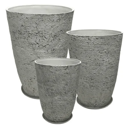 STONE POLYRESIN ΚΑΣΠΩ ΜΕ ΠΙΑΤΟ ΣΕΤ/6 ΓΚΡΙ ΦΘΑΡΜΕΝΟΣ ΒΡΑΧΟΣ - L:Φ51x71, M:Φ43x60, S:Φ35.5x49.5cm - Κασπω