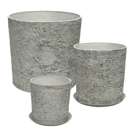 STONE POLYRESIN ΚΑΣΠΩ ΜΕ ΠΙΑΤΟ ΣΕΤ/5 ΓΚΡΙ ΦΘΑΡΜΕΝΟΣ ΒΡΑΧΟΣ - L:Φ43x43, M:Φ35x36, S:Φ28x28cm - Κασπω