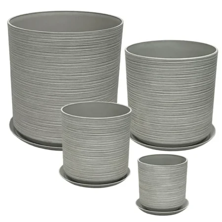 STONE POLYRESIN ΚΑΣΠΩ ΜΕ ΠΙΑΤΟ ΣΕΤ/8 ΓΚΡΙ ΠΑΛΙΟ ΠΗΛΙΝΟ - L:Φ43x43.5, M:Φ35x35, S:Φ28x28, XS:Φ21x21.8cm - Κασπω