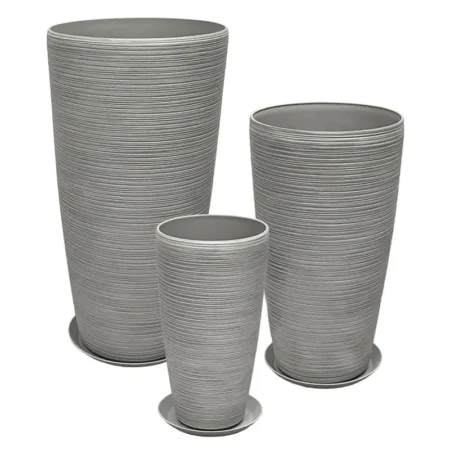 STONE POLYRESIN ΚΑΣΠΩ ΜΕ ΠΙΑΤΟ ΣΕΤ/6 ΓΚΡΙ ΠΑΛΙΟ ΠΗΛΙΝΟ - L:Φ40x75.5, M:Φ32x58, S:Φ23x42cm - Κασπω